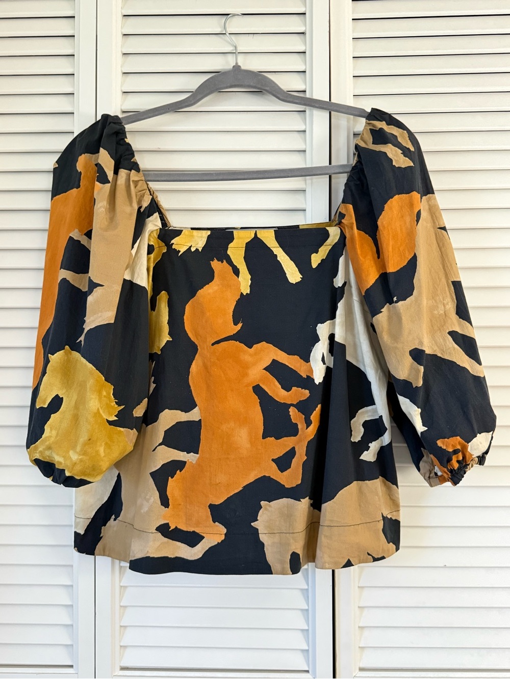 MARELLA Women’s Navy Horse Print Cotton Blouse Size 6